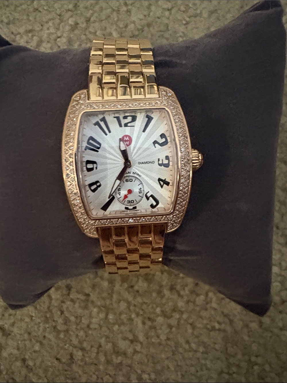 Michele Rose Gold Diamond-Accent Tonneau Bracelet Watch